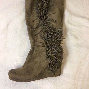 Wedge Boots with Fringe Down the Side